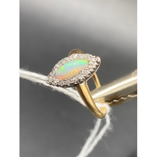 79 - An antique marquise Victorian opal & diamond ring in 18ct gold  size I �