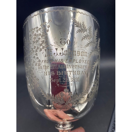 913 - A good Victorian goblet engraved with ferns, beaded rim, 7.5