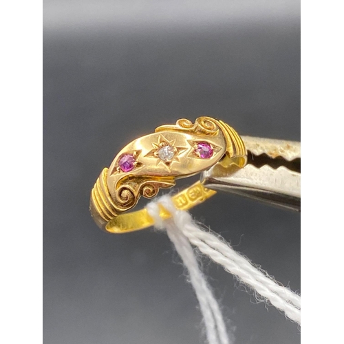 16 - A ruby and diamond 15ct gold gypsy ring 1894 size M 2.3g inc