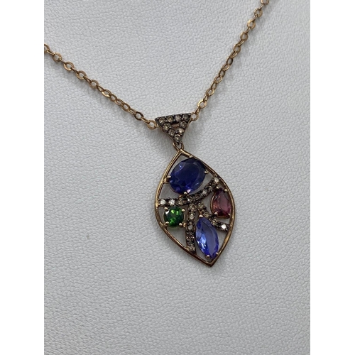 229 - A multi gem set inc tanzanite diamonds etc 9ct necklace 3.7g inc