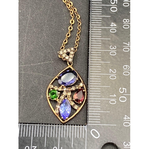 229 - A multi gem set inc tanzanite diamonds etc 9ct necklace 3.7g inc