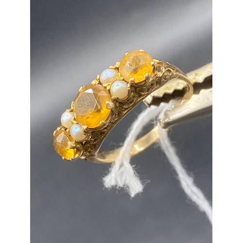 43 - A 7 stone vintage citrine & pearl gold ring size T 3.2g inc