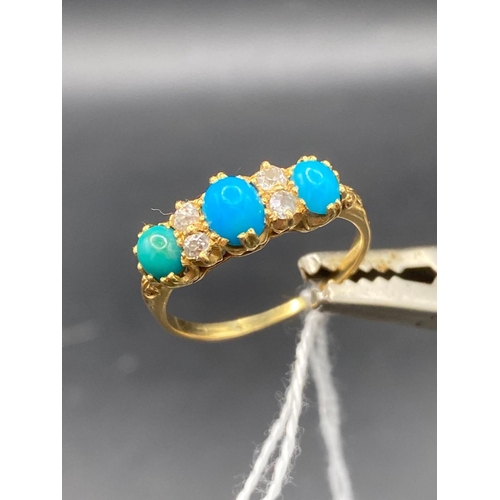 45 - A turquoise & diamond gold (unmarked) ring size T 2.8g inc