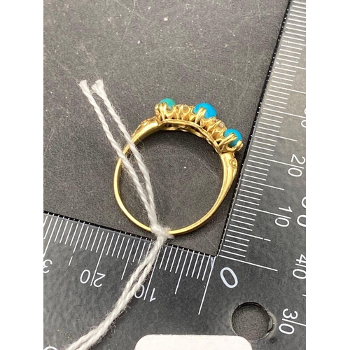 45 - A turquoise & diamond gold (unmarked) ring size T 2.8g inc