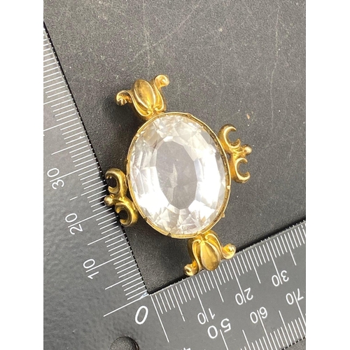 469 - A large antique white quartz faceted stone in fancy yellow metal mount