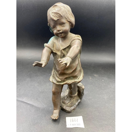 1661 - Bronze of a young girl signed Gandua. 9 Inch high