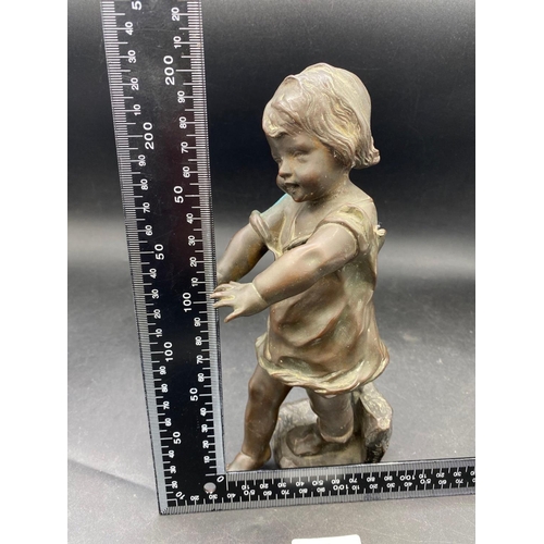 1661 - Bronze of a young girl signed Gandua. 9 Inch high