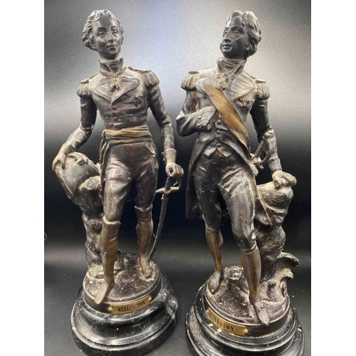 1662 - Pair of bronze figures of Nelson and Wellington Signed. 17 inch high