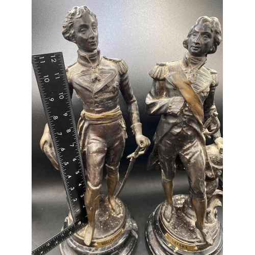 1662 - Pair of bronze figures of Nelson and Wellington Signed. 17 inch high