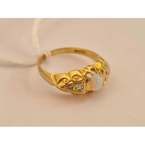 25 - A ANTIQUE OPAL AND DIAMOND GYPSY RING B HAM 1919 18CT GOLD SIZE M   3.5 GMS