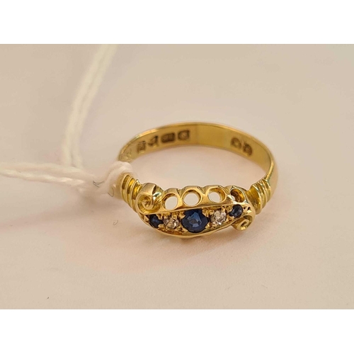 30 - A Edwardian sapphire and diamond five stone gypsy ring Chester 1907 18ct gold size L   2.8 gms