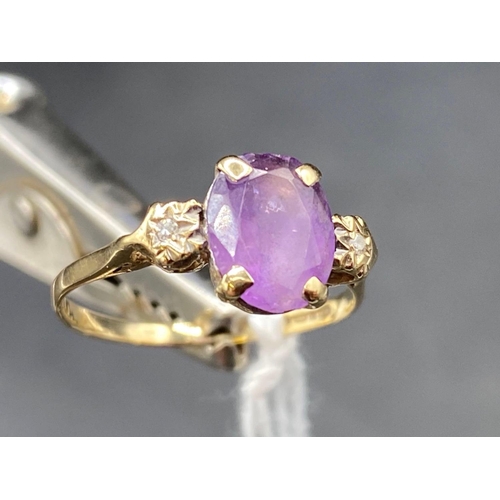 502 - An amethyst and pin point diamond 9ct ring size M 1.4g inc