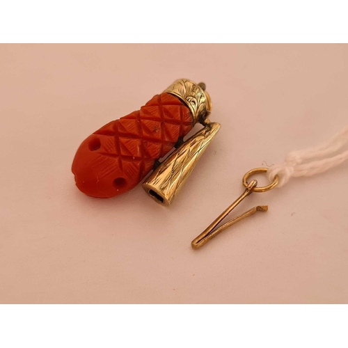 59 - A Victorian carved coral and gold snake clasp