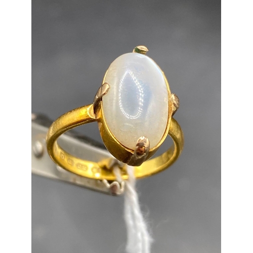 634 - A MOON STONE RING 22CT GOLD SIZE O  5.3 GMS