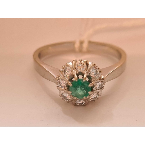 61 - A  GOOD EMERALD & DIAMOND 18CT GOLD cluster ring size Q1/2 4.8g inc