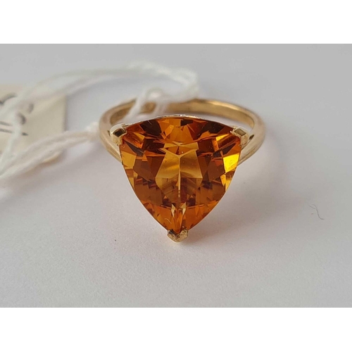 103 - A large triangular citrine & diamond 9ct cocktail ring size N 3.9g inc