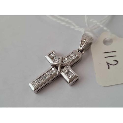 112 - A CONTEMPORARY PLATINUM AND DIAMOND CROSS   66 GMS