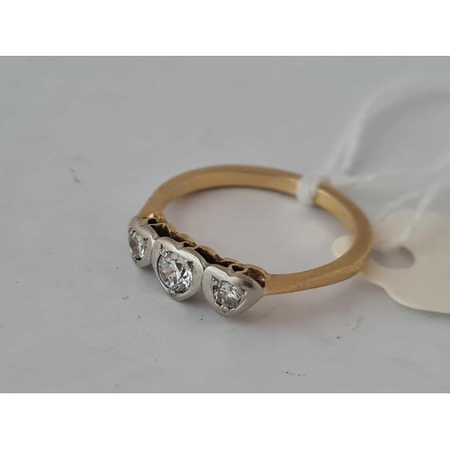 143 - A vintage 3 stone diamond heart ring in 18ct gold size L 2.7g inc