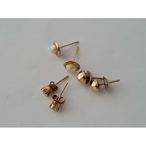 157 - Three pairs of ear studs 9ct