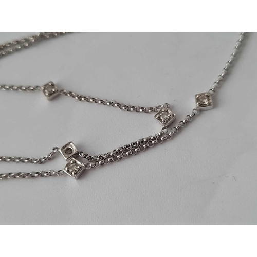 164 - A WHITE GOLD NECKLACE INTERSPERSED WITH DIAMOND STAR PANELS 14CT GOLD 20 INCH     3.2 GMS