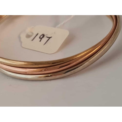 197 - A three colour gold bangle 9ct     8.7 gms