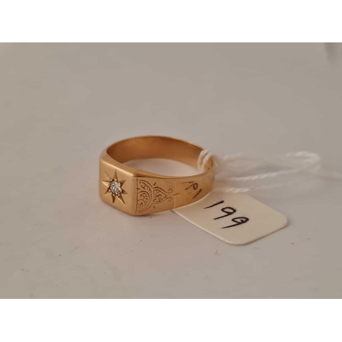 199 - A GENTS SIGNET RING SET WITH A DIAMOND 18CT GOLD SIZE X