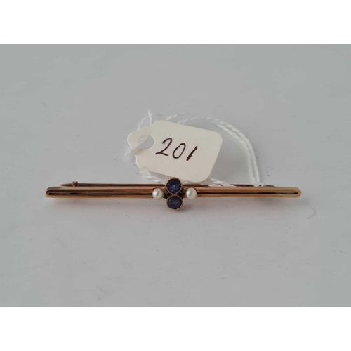 201 - A sapphire and pearl brooch 15ct gold   4.2 gms