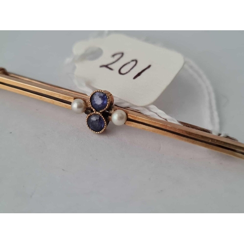 201 - A sapphire and pearl brooch 15ct gold   4.2 gms