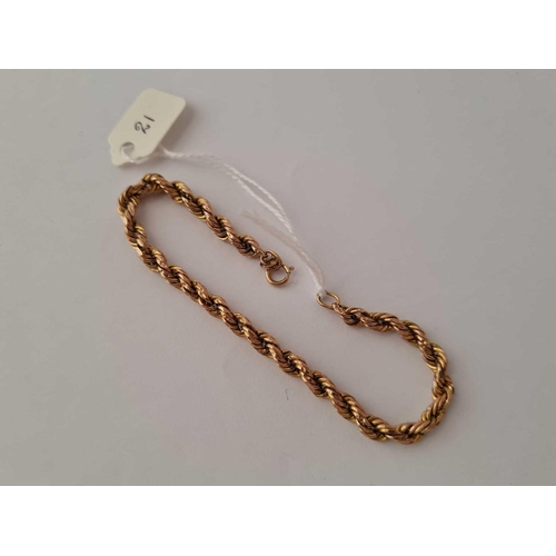 21 - A rope link bracelet 9ct 7 inch   3.3 gms