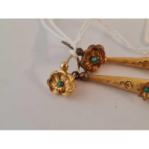 223 - A pair of long antique decorative gilt and turquoise torpedo earrings