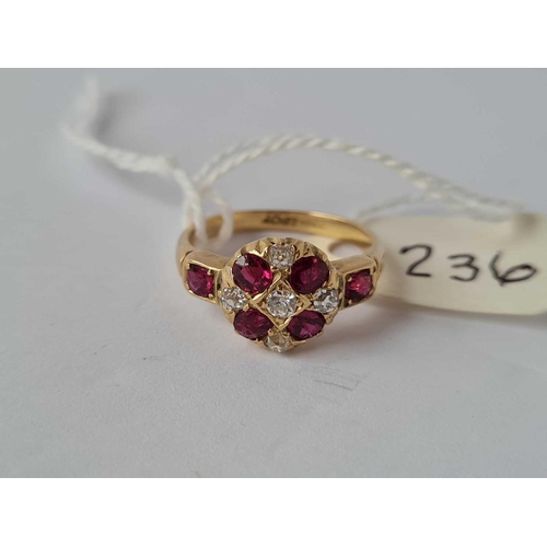 236 - A VICTORIAN RUBY AND DIAMOND CHEQUER BOARD RING 18CT GOLD SIZE I