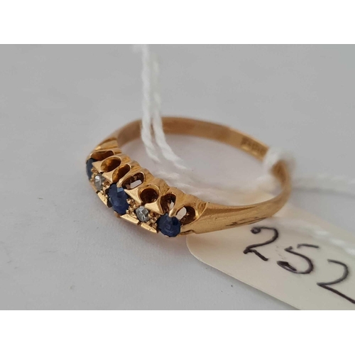 252 - A Victorian sapphire and diamond fancy gypsy set ring 18ct gold size P    2.9 gms Birmingham 1849