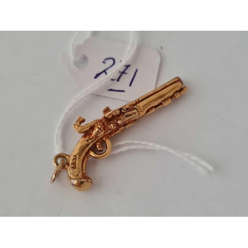 271 - Heavy 9ct flintlock pistol charm 6.4g