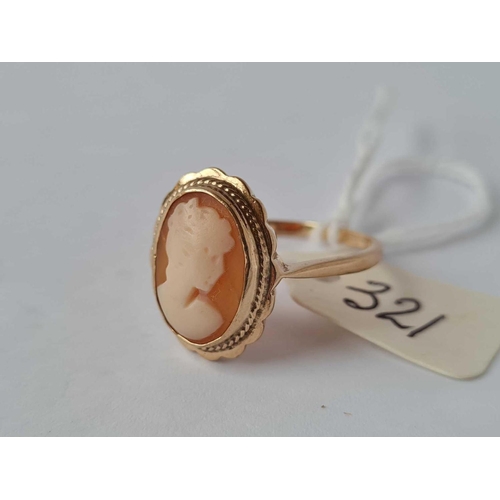 321 - A cameo ring 9ct size U    3.1 gms