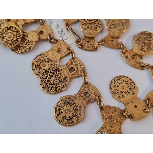 332 - A Victorian gilt metal necklace of 18th century watch balance wheel covers 15 inches