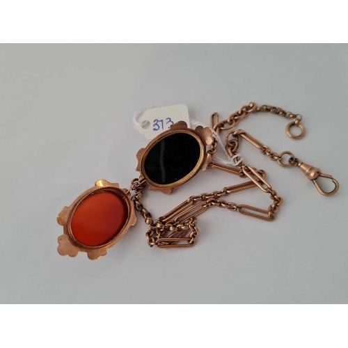 373 - A agate locket and a rolled gold watch albert