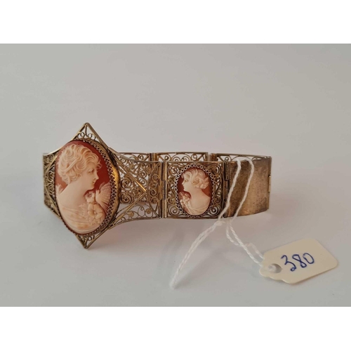 380 - A silver gilt cameo panel bracelet