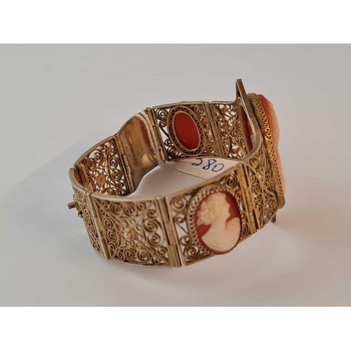 380 - A silver gilt cameo panel bracelet