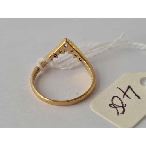 408 - Stone set 14ct gold chevron ring size P 1.6g inc