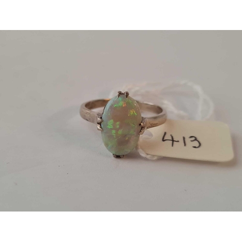 413 - A white gold opal ring 14ct gold size O   2.7 gms