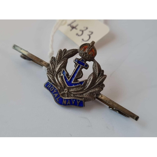 433 - A silver and enamel royal navy bar brooch and a garnet encrusted bug brooch