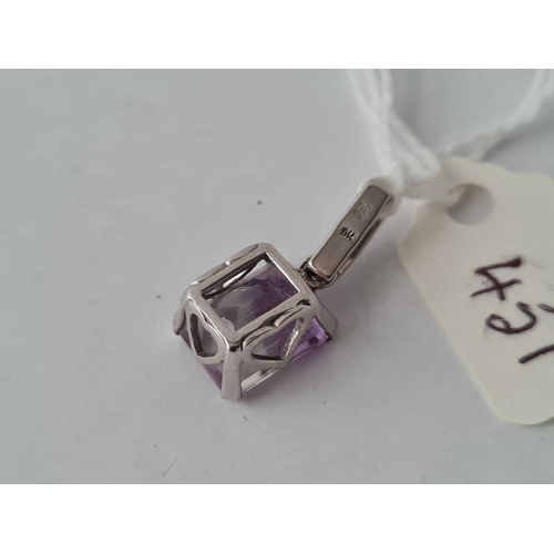 451 - A amethyst and diamond square shaped pendant 9ct