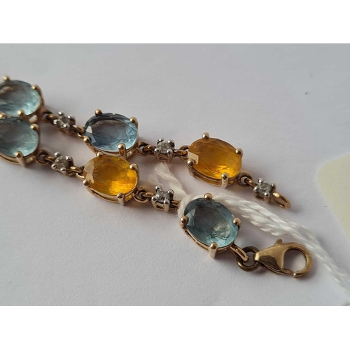 523 - A semi precious stone bracelet 10ct gold 7 inch   9.6 ms