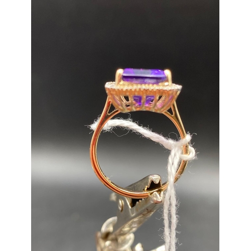 544 - A LARGE SIBERIAN AMETHYST AND BAGUETTE DIAMOND RING 9ct In Early Ring Box