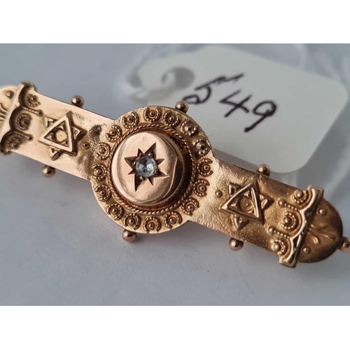 549 - A pretty diamond decorated Victorian gold bar brooch Chester