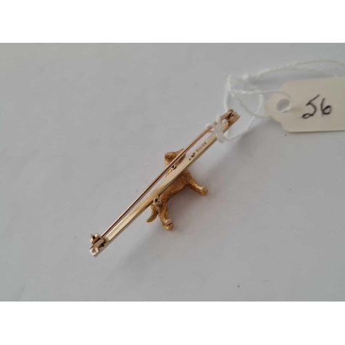 56 - A gold Bar brooch with a Labrador 9ct pin   6.5 gms