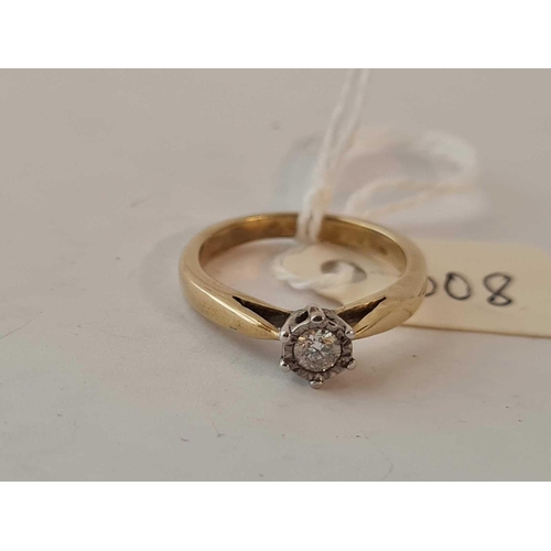 608 - A yellow metal solitaire diamond ring size M    3 gms