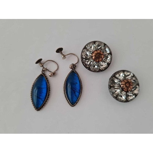 620 - A pair of silver and butterfly earrings and a pair of paste earrings