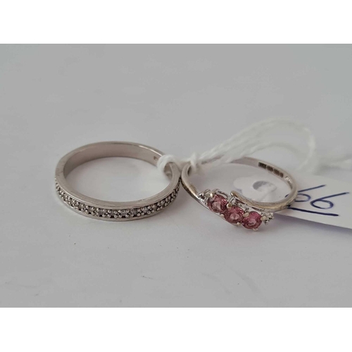 66 - A diamond eternity ring and a pink sapphire ring both 9ct 3.8g