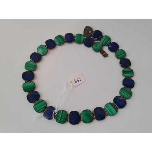 661 - A silver and malachite and lapis collar